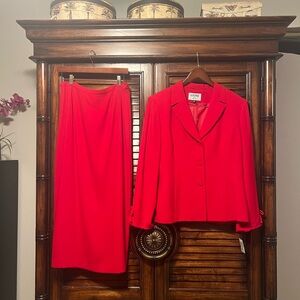 NWT Kasper A.S.L Vibrant Red Skirt and Blazer Suit Set Women’s Size 14
